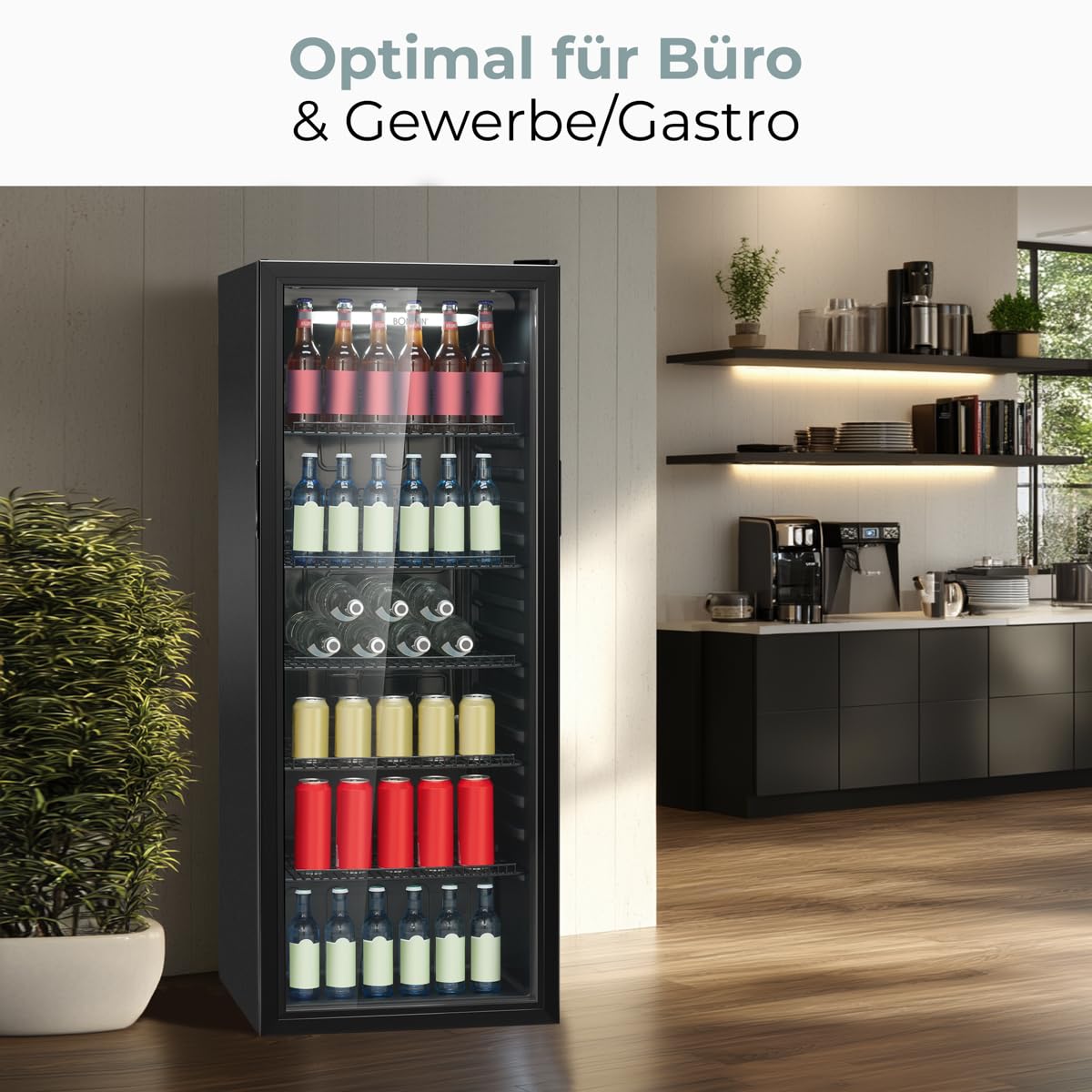 Bomann KSG 7292 Kühlschrank mit Glastür 236L Energieklasse C Getränkekühlschrank 2-12°C MultiAirflow schwarz