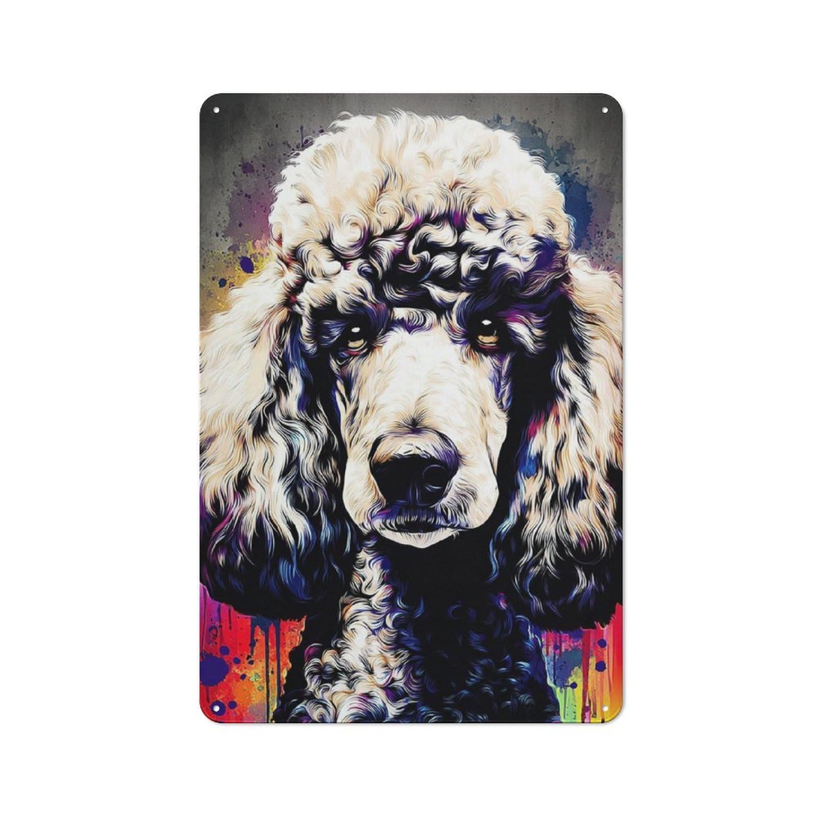 Junmoney Colorful Poodle Portrait Artwork -4 Retro Metal Sign With Design 30X20cm, Distressed Look Retro Room Decor For Living Room, Hallway, Kitchen Or Cafe