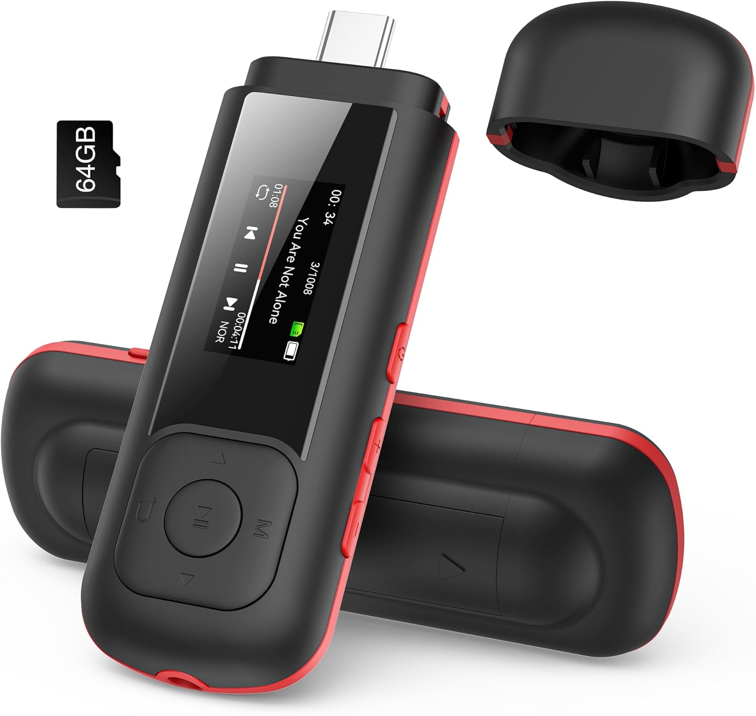 AGPTEK 64GB USB C MP3 Player, A55PL 2 in 1 Type-C & USB Stick Music Player Supports Replaceable AAA Battery, FM Radio, Recording