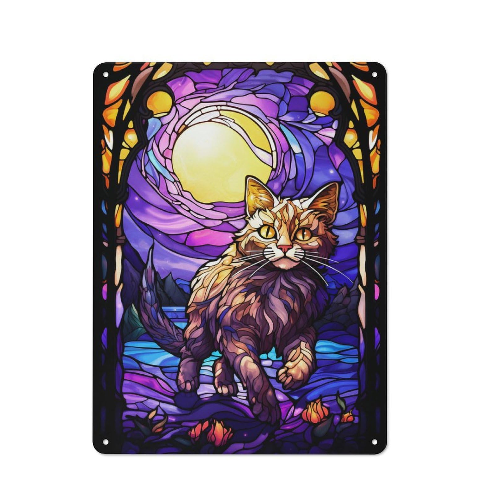 Junmoney The Anggora Cat Moon Stain Shop Front Style Bistro Metal Sign 40X30cm, Cafe Wall Decor For Tea Room, Shop Wall Or Breakfast Area