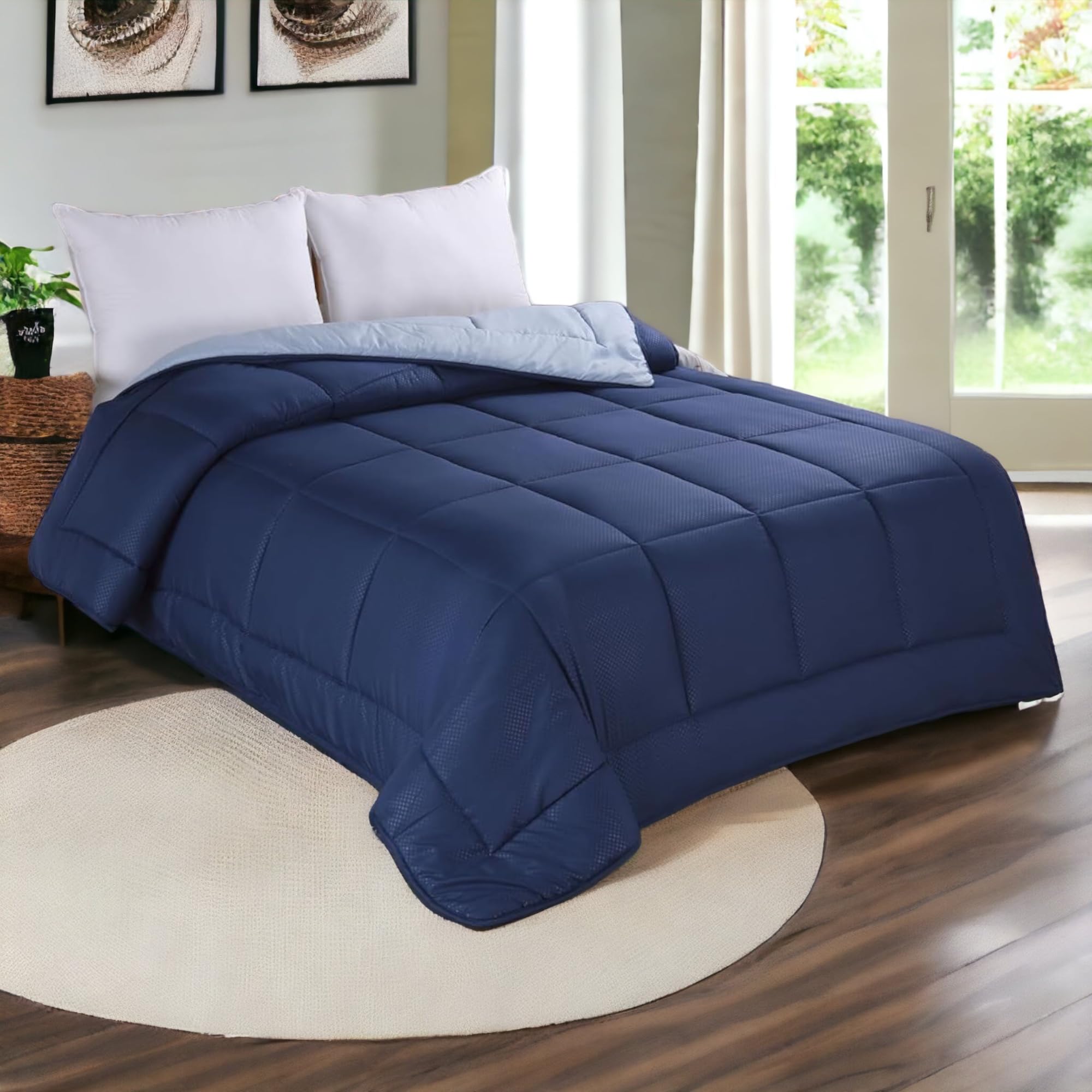 TIENDA EURASIA - Edredón Nórdico Reversible, Estampado Bicolor, Relleno de Fibra Siliconada, Tacto Suave y Confortable (Cama 135/150-240 x 220 cm, Premium Azul)