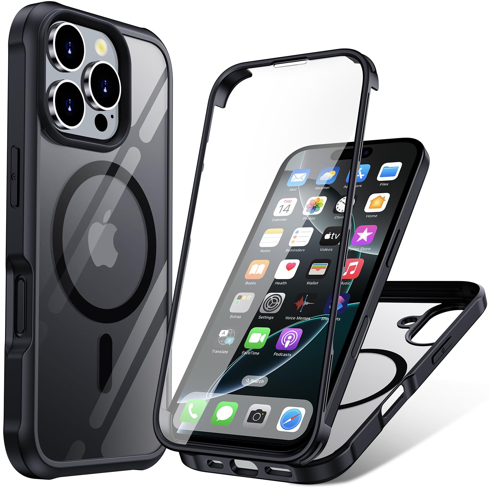 Phoneaura 360° Hülle Für IPhone 16 PRO Mit Kameraschutz & 2x MagSafe Ring – Kompletter Rundumschutz