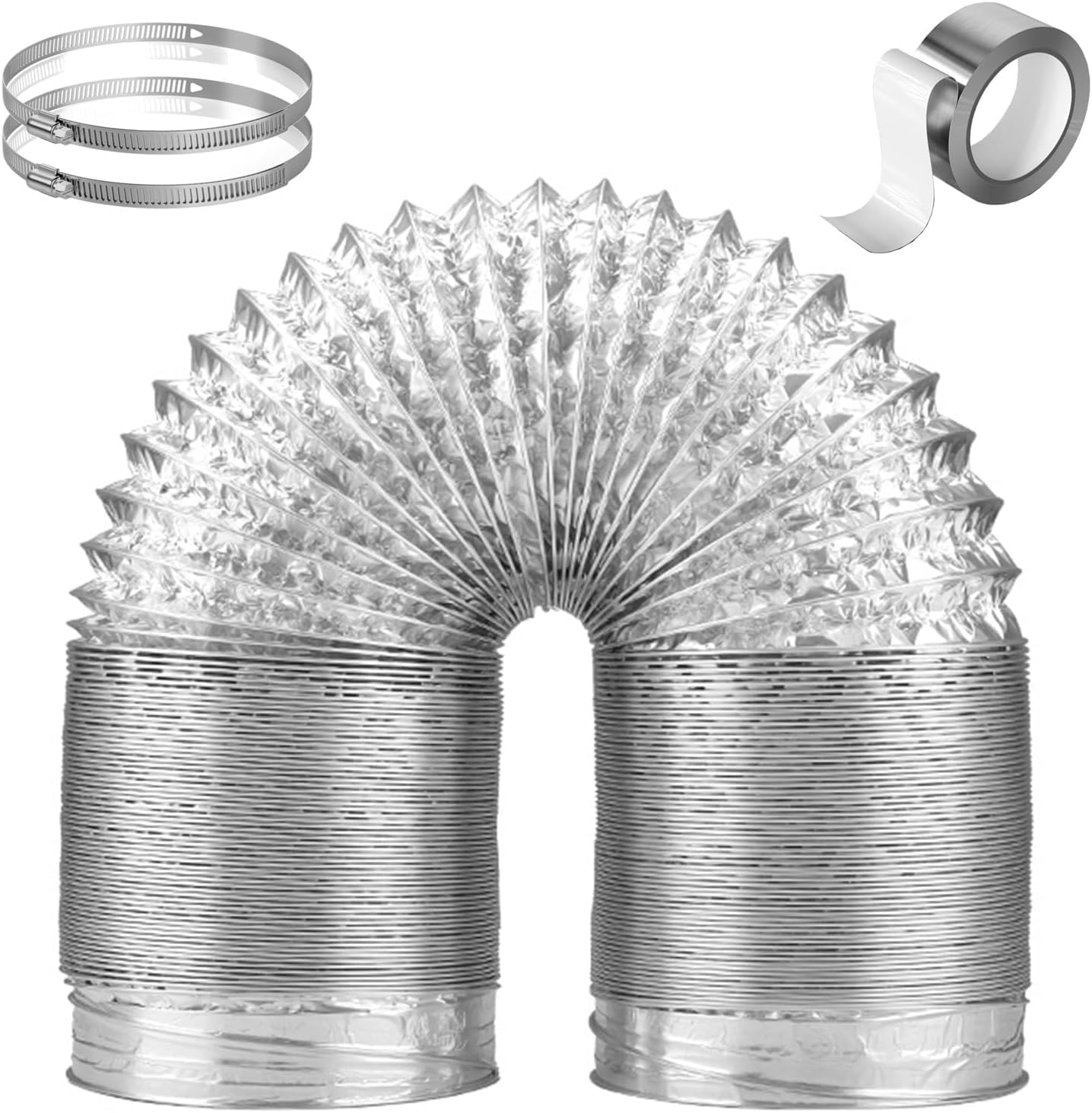 Extra Long DIY Dryer Exhaust Hose, Flexible Dryer Vent Hose with Clamp ＆ Tape, Exhaust Pipe for Kitchen Grow Tent Bathroom Fan Tight Space(9cm(3 1/2"),Length-1.5m(5ft))