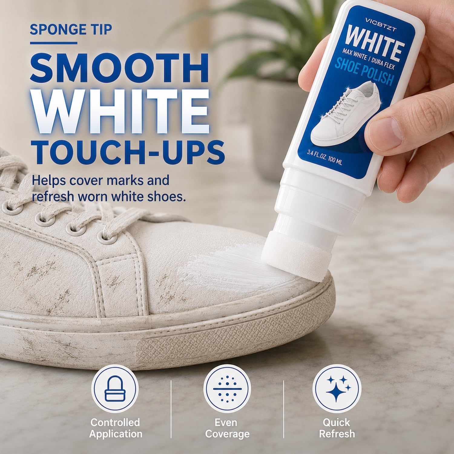 White Shoe Polish for Sneakers, Ultra Whitener to cover Scuffs & Yellowing — Instant Refresher for Leather, Canvas, Foam & Rubber, Restores Sneakers, Boots, Tennis Shoes, Midsoles & Soles