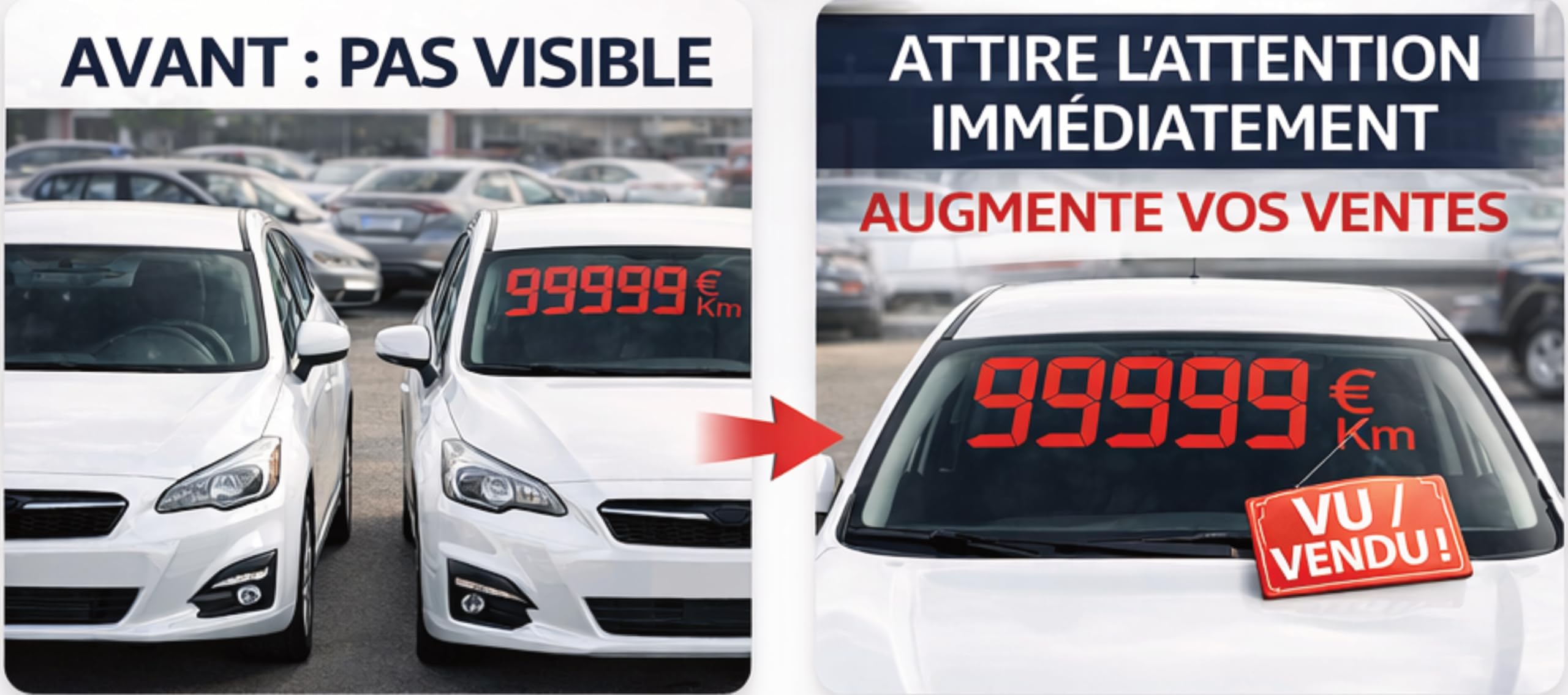 Chiffres Prix Voiture Pare-Brise – Kit Affichage Véhicule Professionnel € + KM – Chiffres Adhésifs Vinyle – Idéal Garage et Vente Auto – Pack 5, 10 ou 20 – Rouge