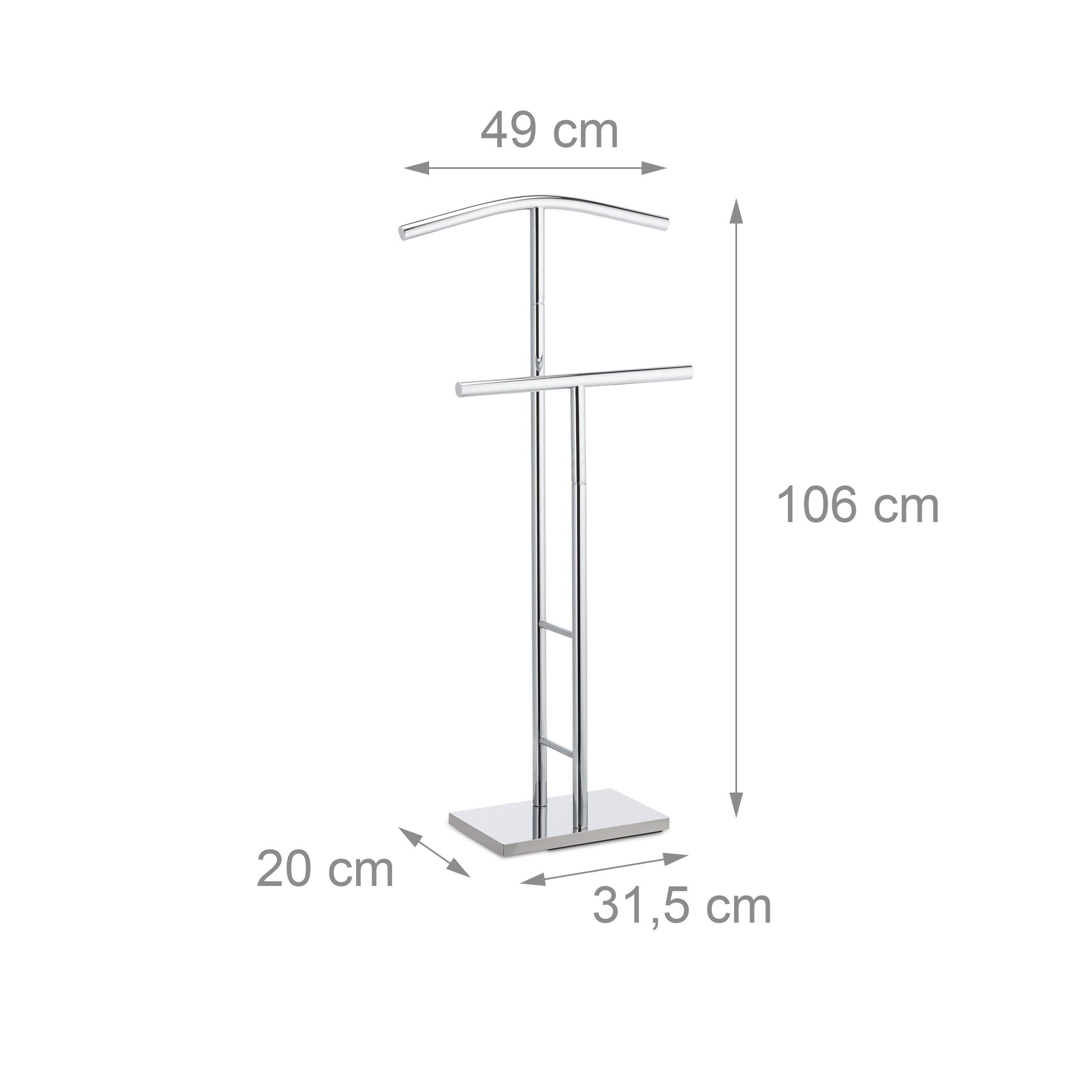 Relaxdays 10024586 Valet de chambre chrome, chevalet, portant habits, de nuit, porte-vêtements, HlP 106x49x20 cm, argent, acier, plastique, 106 x 49 x 20 cm
