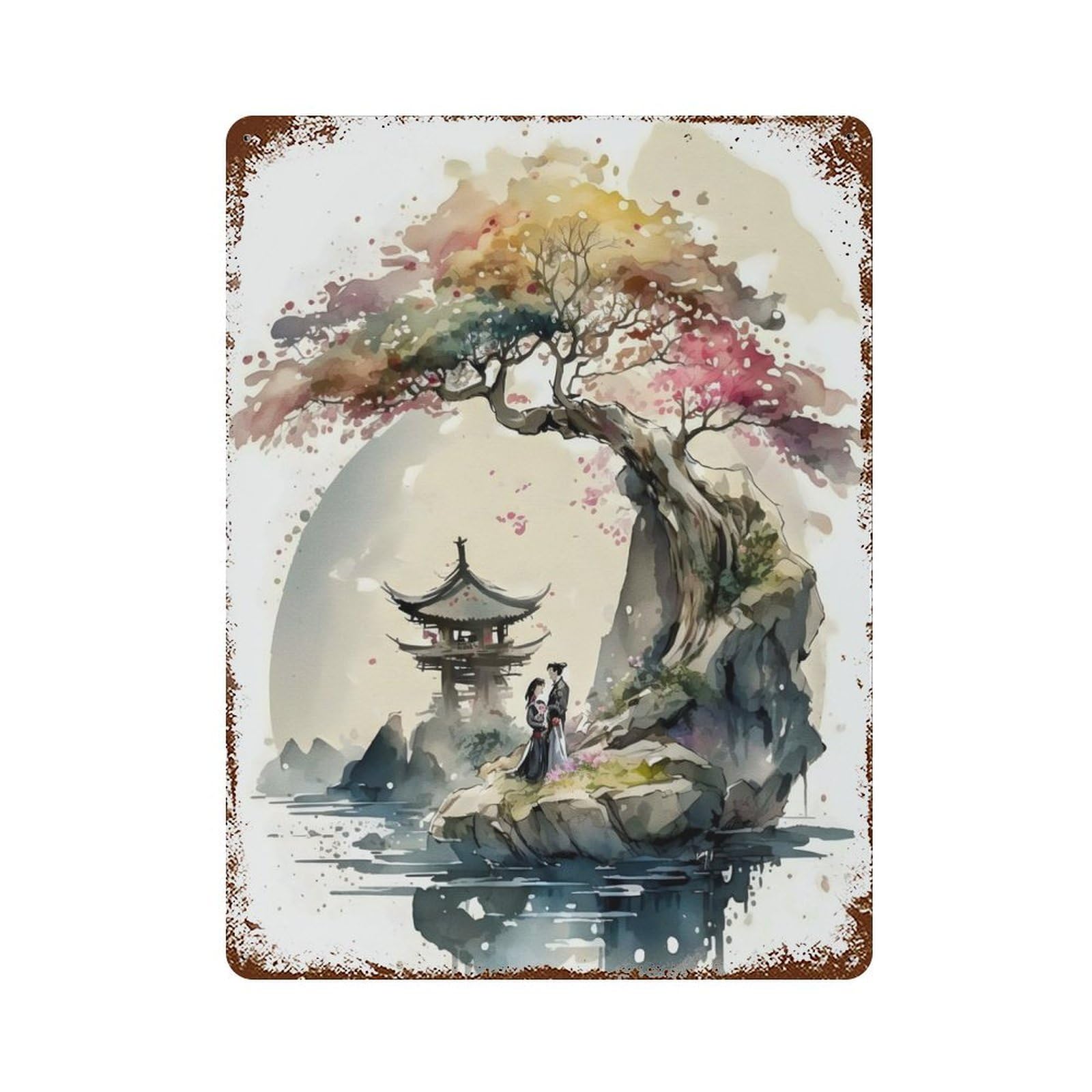 Distressed Metal Wall Sign Cherry Blossom 25 15.7"x11.8", Retro Wall Decor for Basement, Hobby Room And Garage Decor