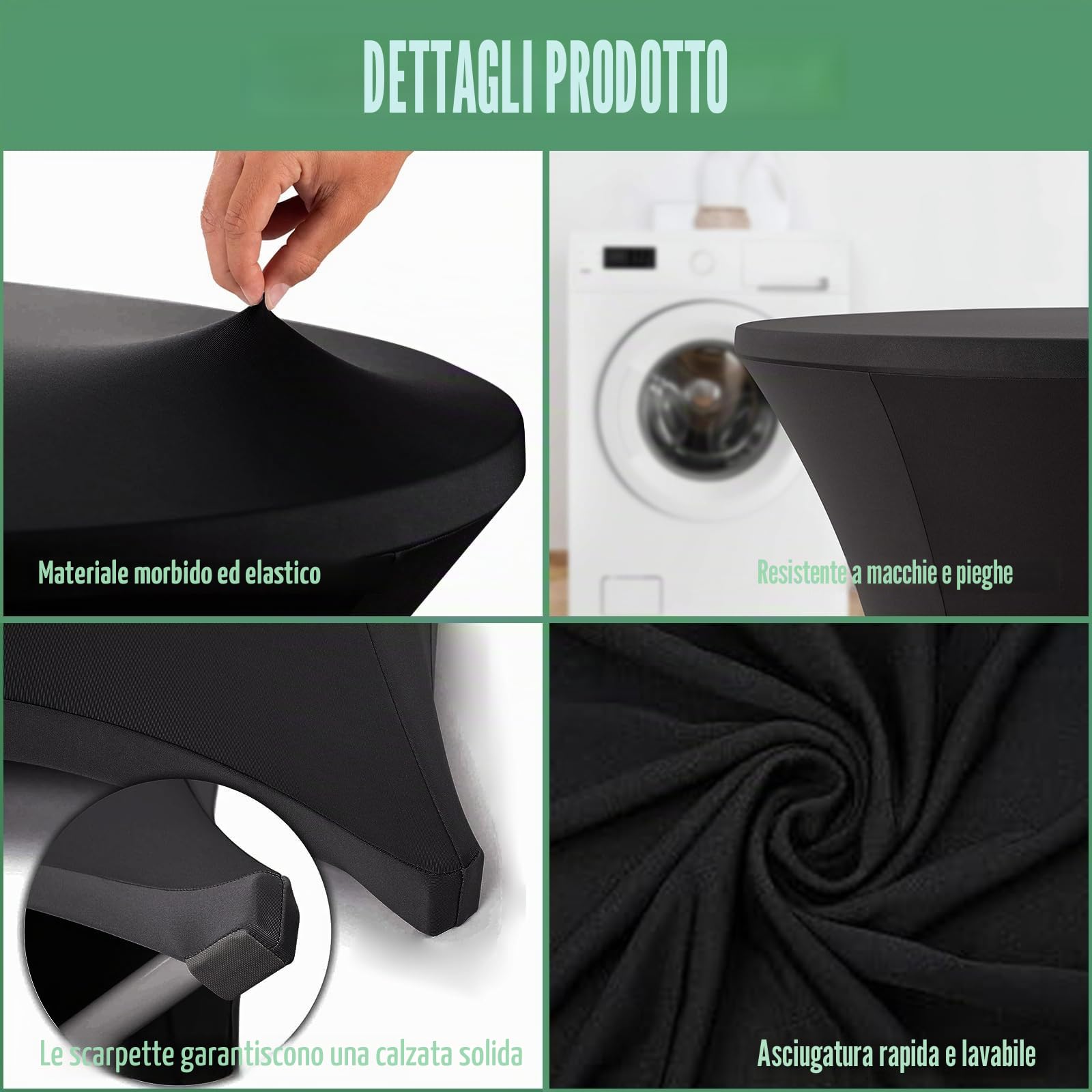 6 Pezzi Copritavolo Alto da Bar, Tovaglie de Bar Elastico per Tavolo Alto Ø80-85cm, Lavabile Tovaglia Cocktail Copritavolo Rotondo Alto per Bar Matrimoni Banchetti Feste(80X110cm Nero)