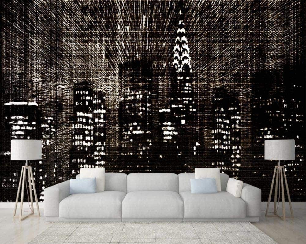 Mural de ilusión de pared 3D Nueva York Resumen Luces de la ciudad en blanco y negro Papel tapiz fotográfico Póster Vist Pared Pintado Papel tapiz 3D dormitorio de estar sala sofá mural-350cm×256cm