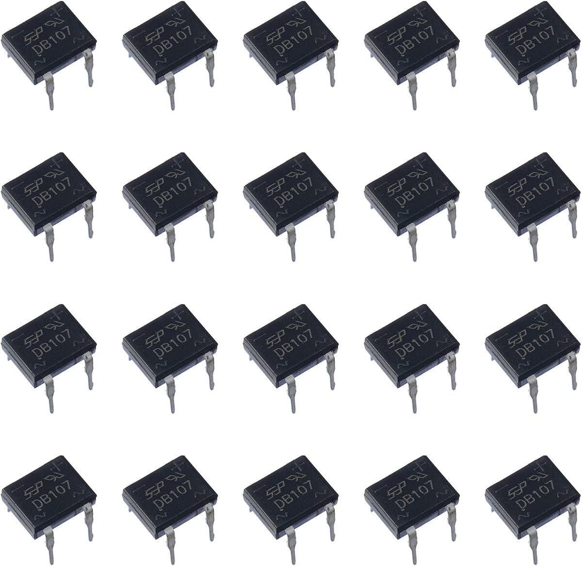 20pcs DB107 Single Phase Glass Bridge Rectifiers 1000V, 4-Pin. | Electronic Silicon Diodes，107