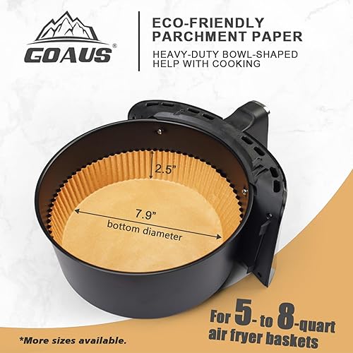 Miniatura 8 de GOAUS Freidora de aire 100 forros de papel redondos desechables para cesta de 2 a 49 cuartos de galón papel pergamino antiadherente sin blanquear de