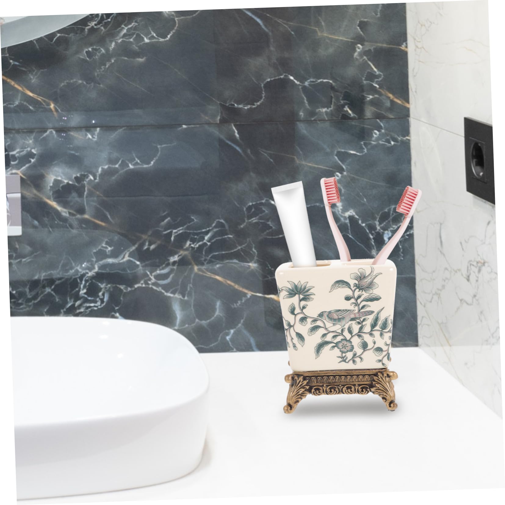 Porta Spazzolini e Resina, Design Vintage Europeo, Supporto Compatto per Bagno di Casa, per Coppie e Famiglie
