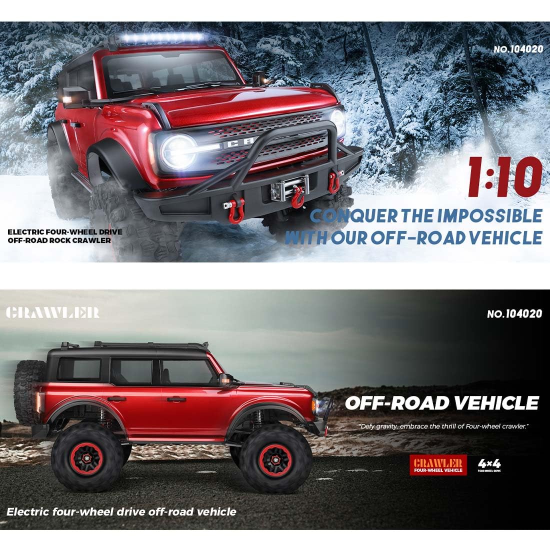 Samochód terenowy 1/10 4WD RC, 2,4 G zdalnie sterowany samochód gąsienicowy ze światłami LED, metalowy mechanizm różnicowy i silnik o wysokim momencie obrotowym, zdalnie sterowana ciężarówka