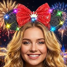 Unicra Light Up Headband Mouse Ears Headbands Tiaras Sequins Bow Hair Accessories for Women and Girls