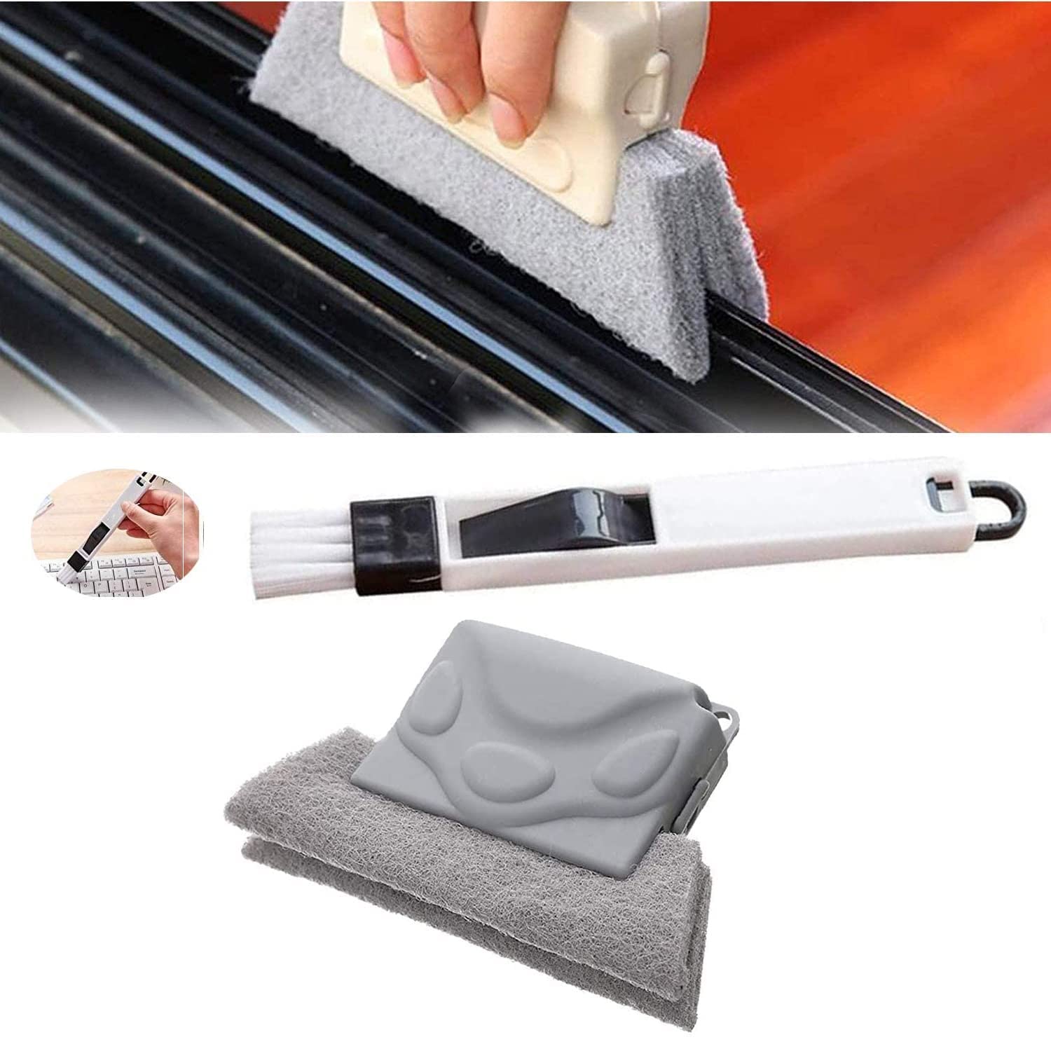 Combo of Window Groove Frame Cleaning Brush and Dust Cleaning Brush for Window Slot Keyboard with Mini Dustpan Door Track Cleaning Brushes Dust Cleaner Tool for All Corners Edges and Gaps