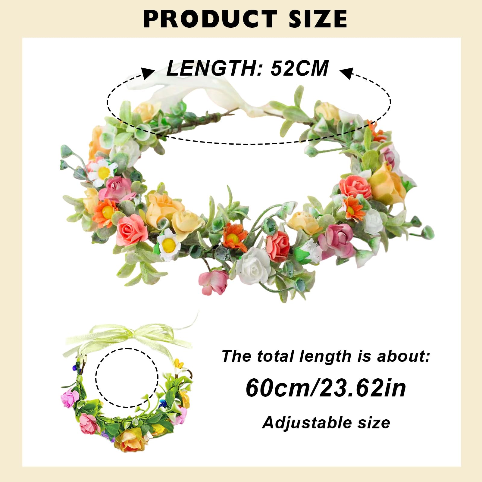 SAIIURV Rose Flower Crown Headband with Floral Wrist Wedding Bridal Headpiece Flower Headbands for Women,Hair Accessories for Wedding Festival Hawaiian Party Beach (2 Pcs - Image 2