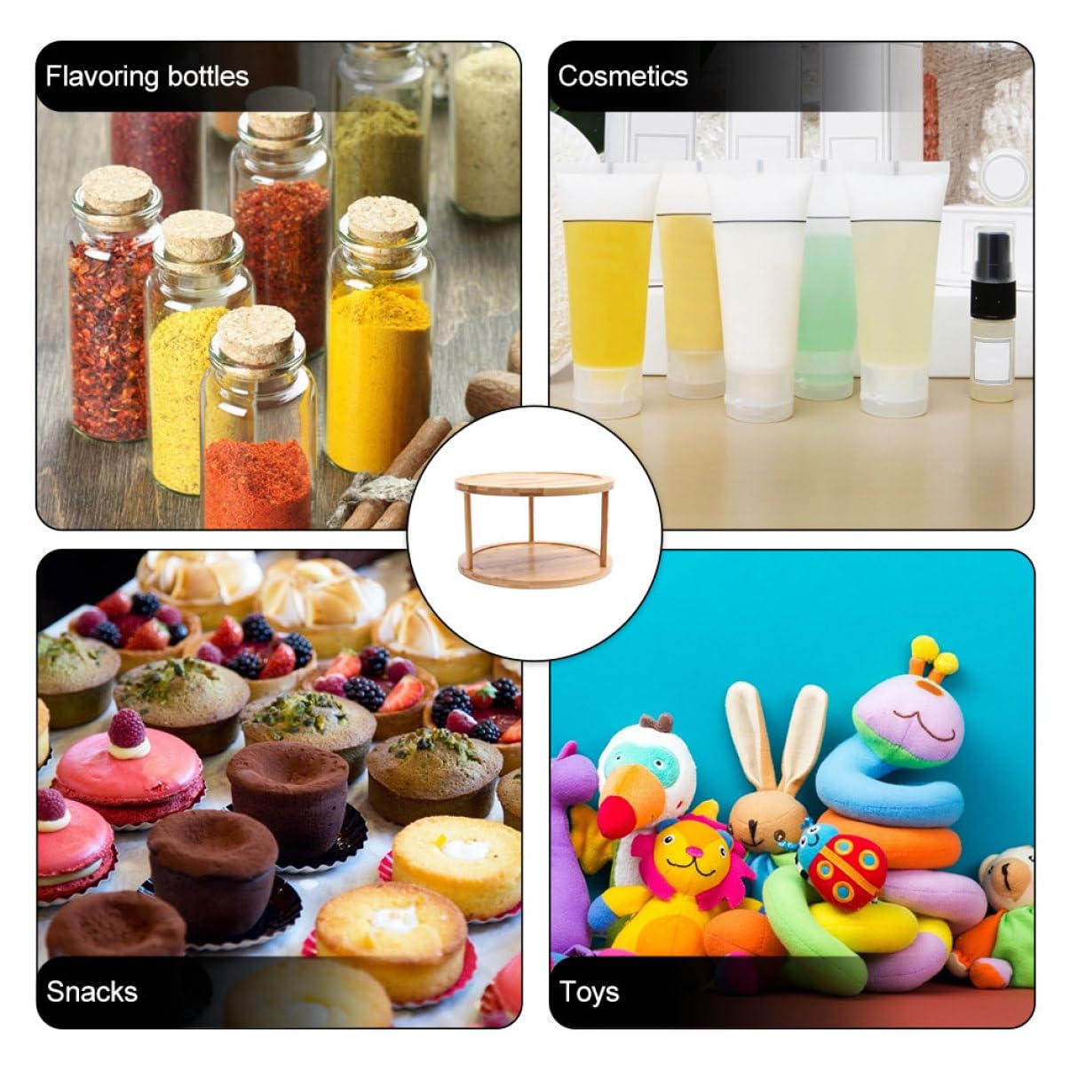 PRETYZOOM Estante De Especias De Bambú Giratorio Organizador De Cocina Para Especias y Condimentos Para Encimera o Mostrador
