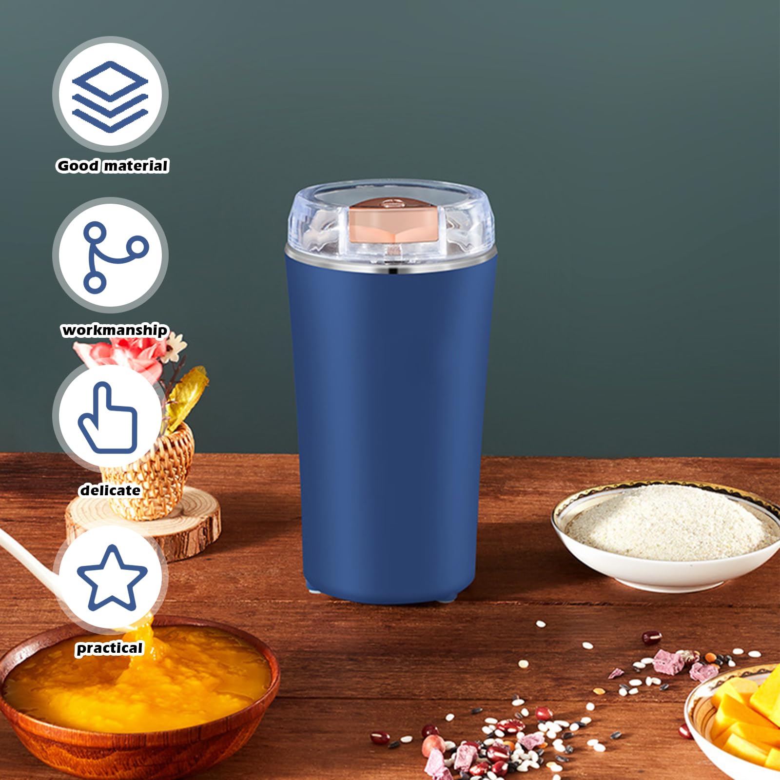 Macinacaffè 200W Elettrico, Lame In Acciaio Inox, Multifunzione per Chicco di Caffè, Erbe, Noci, Cereali, Spezie
