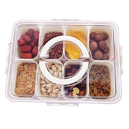 Manaraha Divided Snack Tray with Lid and Handle,8-Compartment Snacks Box Container, Portable Food Containers, Adults Snackle Boxes, Fruit,Candy, Spices, Bulk Lids Storage,for Travel Picnic Accessories