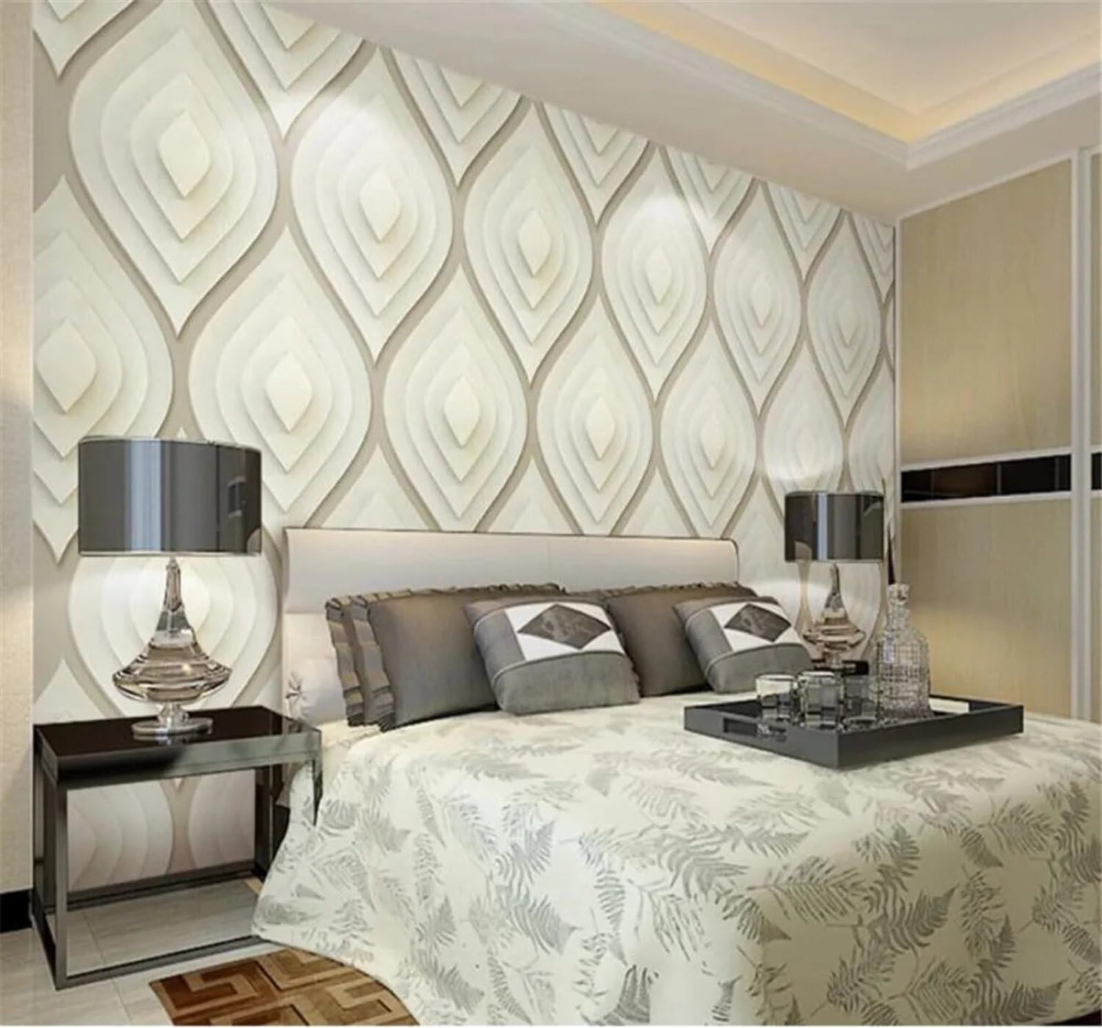 Tzxztt Abstract Three Dimensional Minimalist Geometric Upholstered Modern 3D Wallpaper Premium Textured Silk Neutral Tones Material Ideal for Living Room Bedroom-250cm×170cm