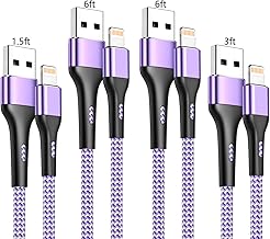 iPhone Charger 4Pack 1.5/3/6/6FT, [Apple MFi Certified] Lightning Cable 6 foot iPhone Charger Cord Fast Charging Cable for iPhone 13 12 Pro Max Mini 11 Pro XS XR X 10 8 7 Plus 6s 6 SE iPad-lightpurple