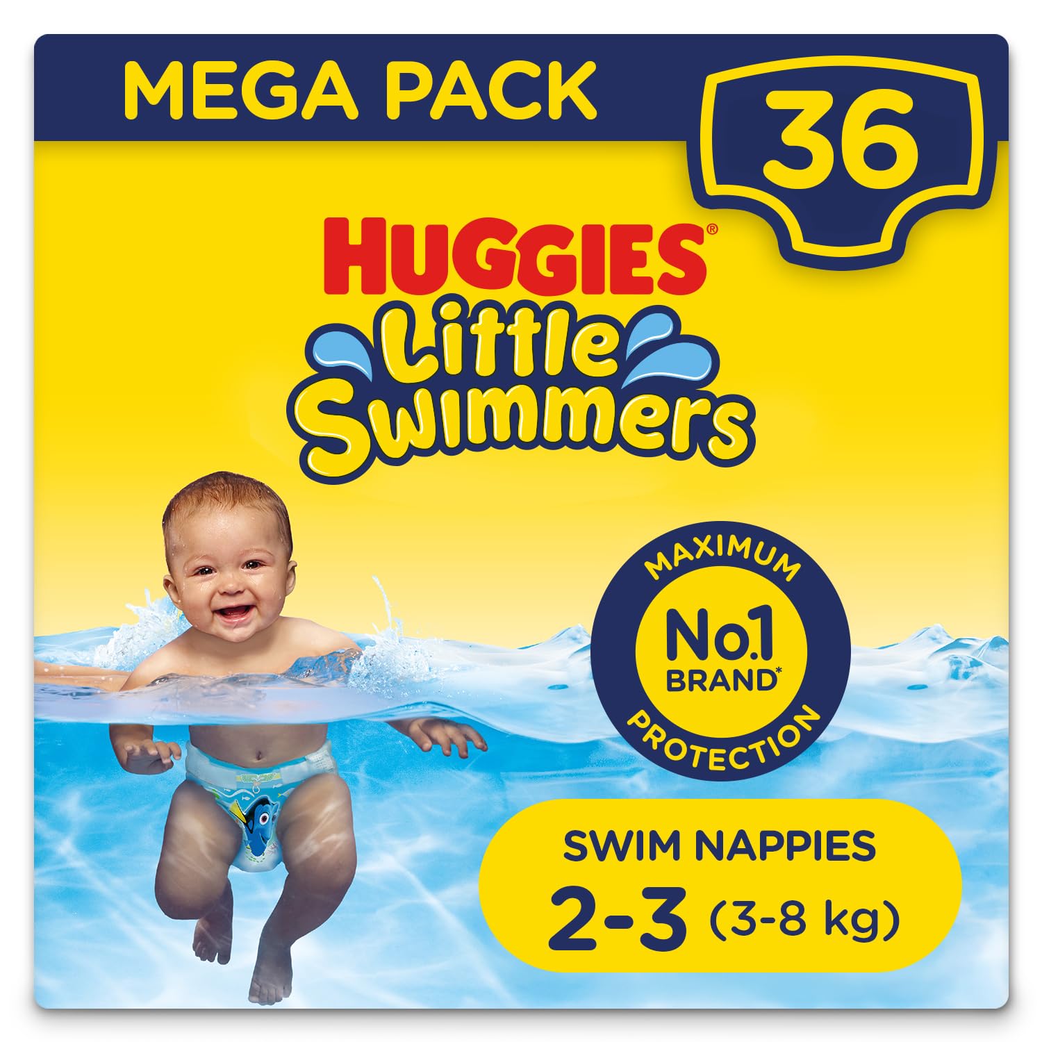 Little Swimmers, Swim Nappies - Size 2-3, 36 Pants - Adjustable Tabbed Sides for Secure Fit - Maximum Protection Swimming Nappies with Fun Designs