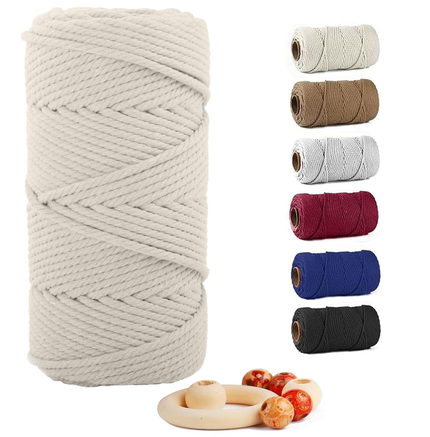 ZUEXT Macrame Cord, Beige White, 6mm x 109yds Cotton String Macrame Yarn