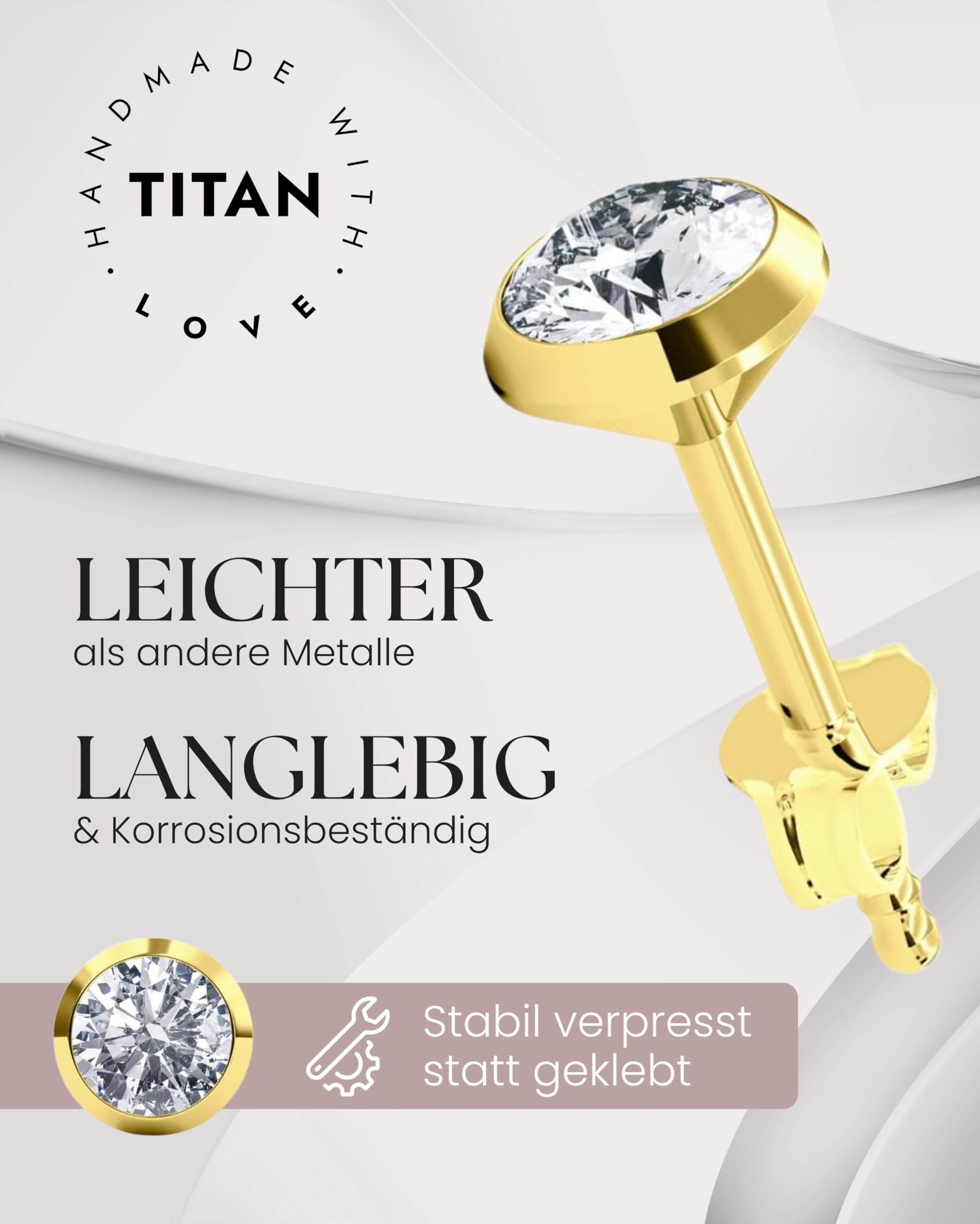 TIABELLE – Ohrstecker TRUMPET aus Titan mit funkelnden Zirconia Steinen | Hautverträgliche Ohrringe in zeitlosem Design | Leichter Damen Ohrschmuck für besondere Anlässe, Alltag und als Geschenk