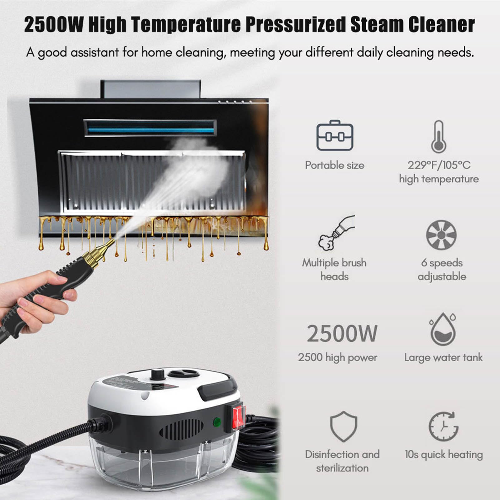 FLEXMAN 2500W Steam Cleaner, High Temperature High Pressure Steamer with 1000ML Water Tank, Portable Steam Cleaning Machine for Kitchens, Corners, Cars