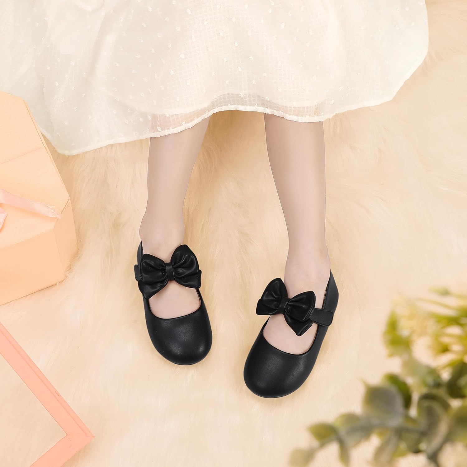 PANDANINJIA Toddler/Little Kid Girl's Angela Dress Mary Jane Ballet Flats Bow Flower Girl Wedding Party Ballerina Flat Shoes - Image 3