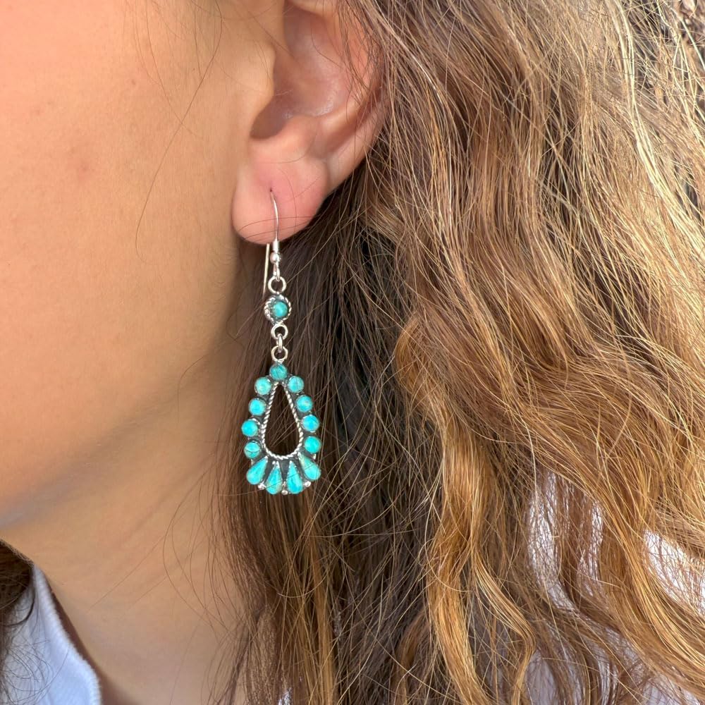 Turquoise Earrings 925 Sterling Silver & Genuine Gemstones - Image 3