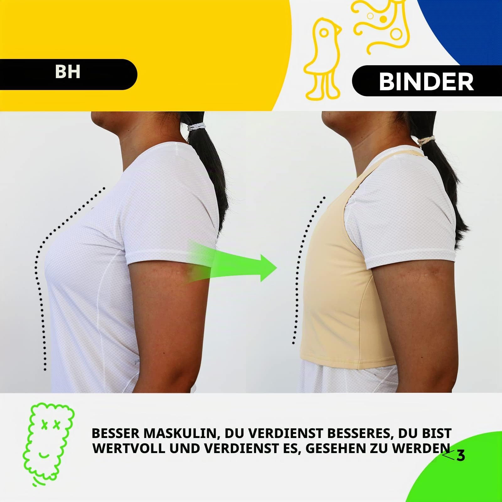 Wonababi Chest Binder, Ultra Flat Trans Binder mit zentralem Reißverschluss FTM Binder BH
