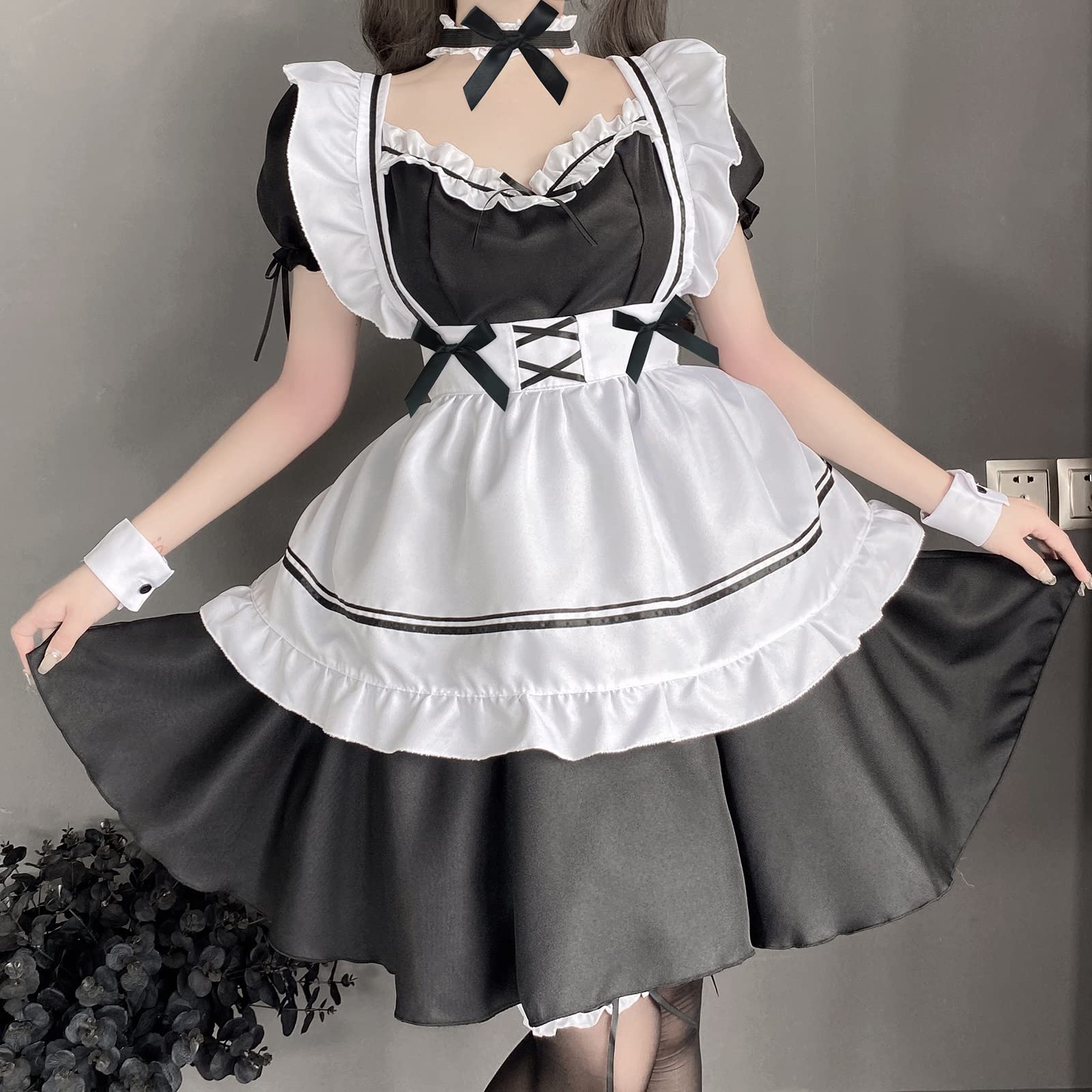Zyimsva Maid Dress Halloween Costume Women's Anime Cosplay Maid Costume Outfit Set with Stockings (XXL) - Image 2