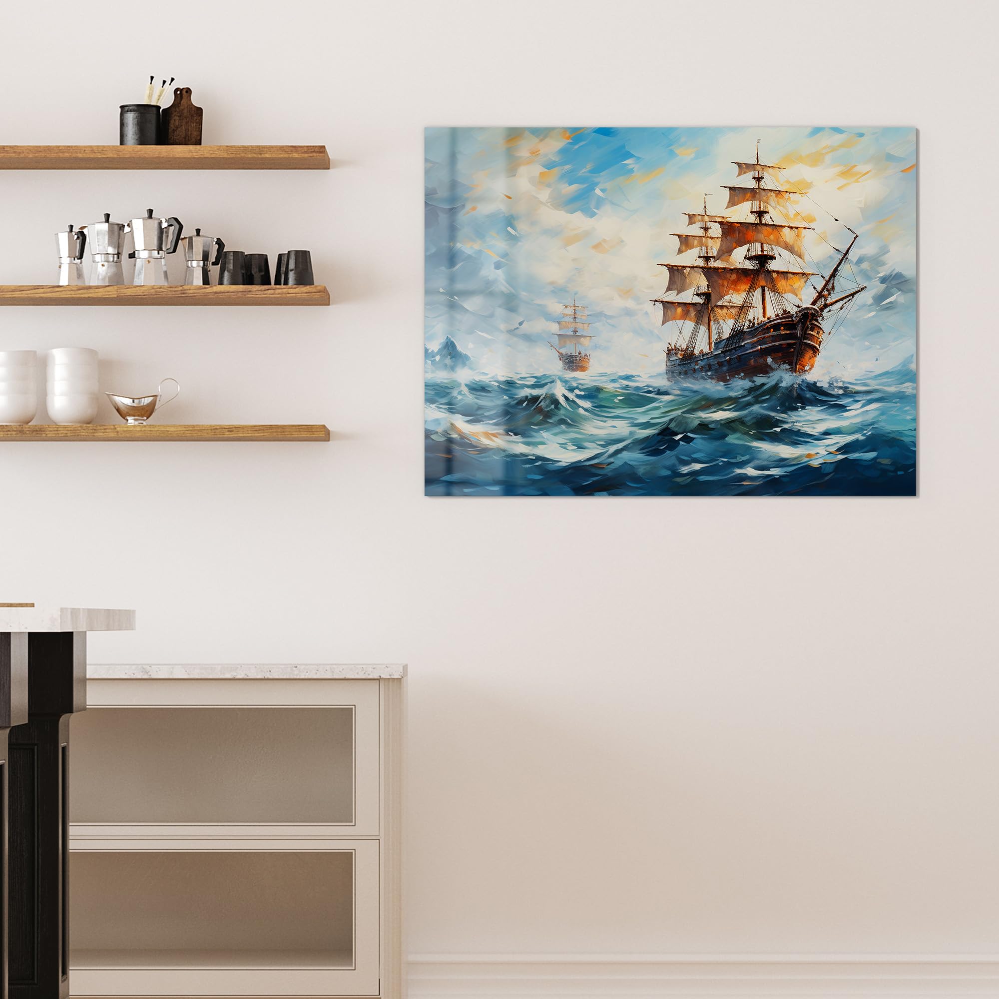 DEQORI Szklana tablica magnetyczna | wymiary 120 x 90 cm | motyw "Burzliwe jezioro" | tablica do notatek ze szkła | tablica magnetyczna z magnesami, długopisem i ściereczką do kuchni i biura | tablica