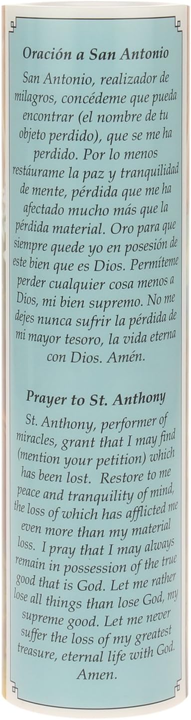 Saints Collection St. Anthony Flickering LED Prayer Candle - English & Spanish Prayers, Unique Religious Decoration for Altar, Mantle or Home - Image 3