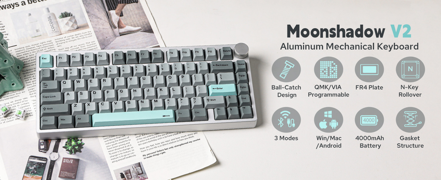 Amazon.com: KiiBoom Moonshadow V2 75% Wireless Aluminum Gaming
