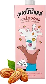 Leite Vegetal de Amêndoas Natuterra 1L | Bebida de amêndoas sem adição de açúcar, sem lactose, sem colesterol, sem glúten e livre de soja | Leite de amêndoas vegano, 100% plant based, fonte de Cálcio
