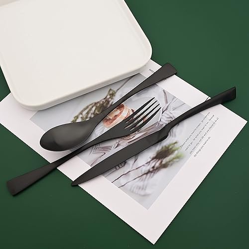 Miniatura 4 de Juego de cubiertos pesados  Juego de cubiertos de acero inoxidable 1810 para 4  20 piezas  Juego de cubiertos familiares  Juego de vajilla negro