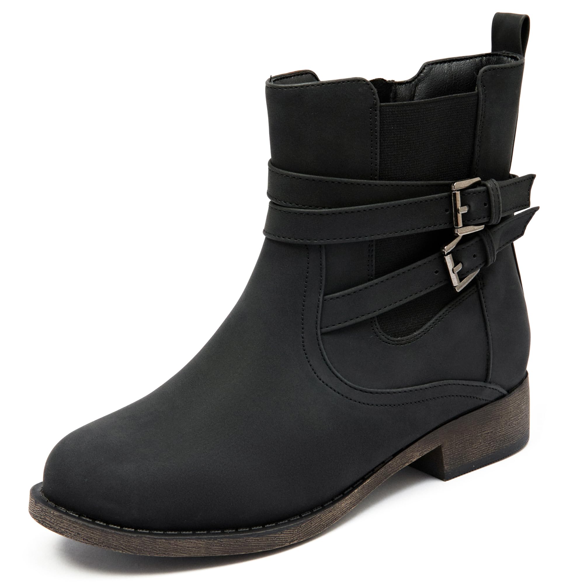 Ataiwee Womens Ankle Boots - Classic Side Zip Comfortable Platform Cover with Buckle Strap Round Toe Low Chunky