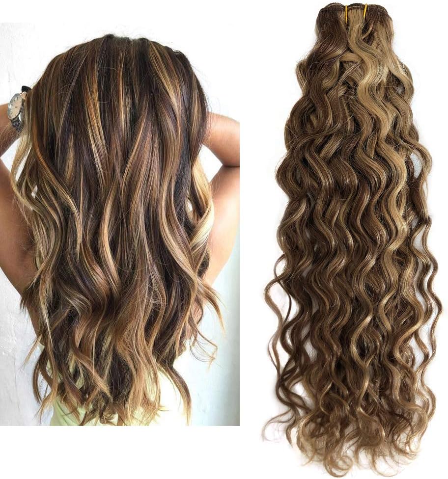 Mila 10"/25cm Human Hair Bundles Brown Hair Highlight With Caramel Blonde 27# Brazilian Hair Weft Curly 100g/pc 100% Remy Extensions