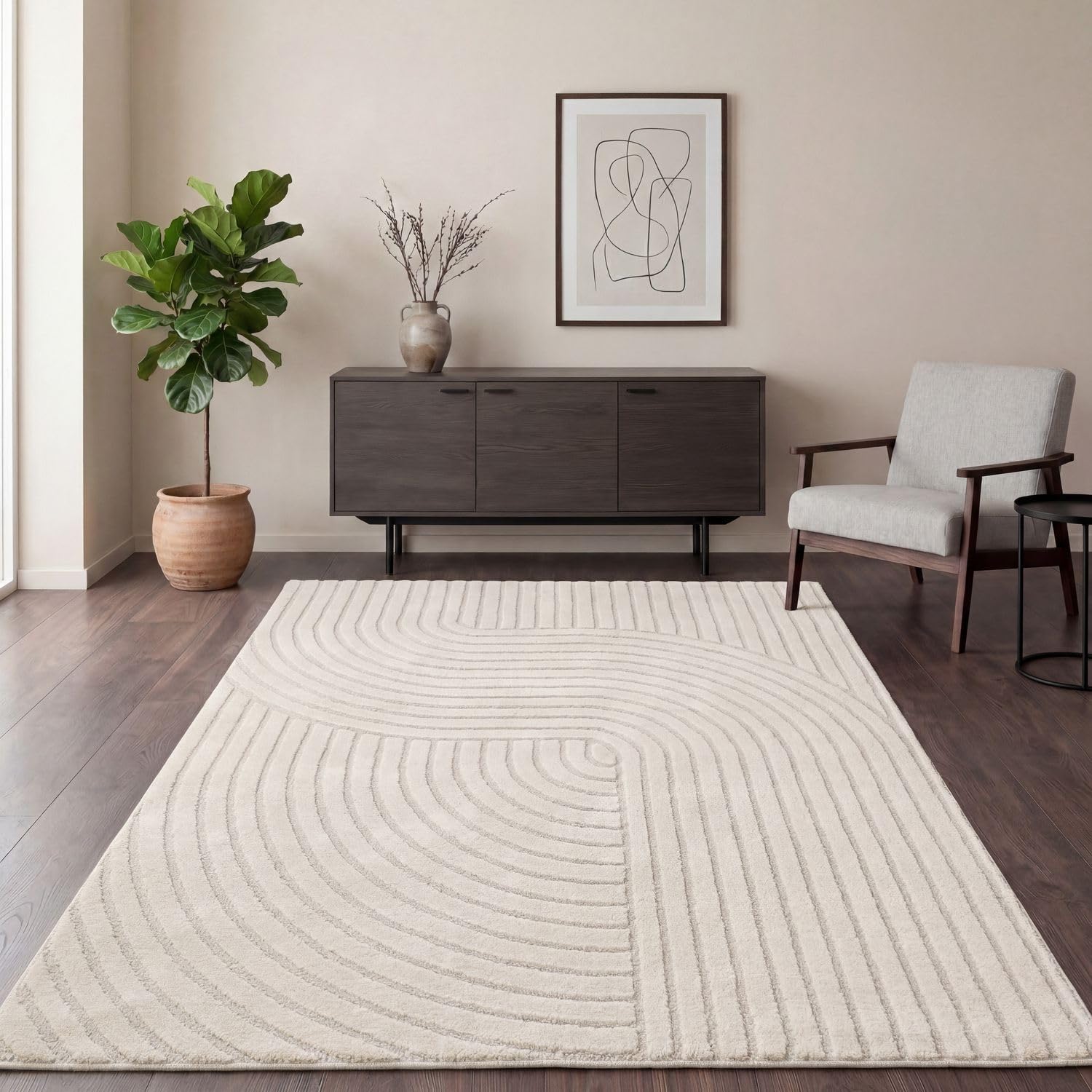 TT Home Tapis de Salon Salle à Manger Tapis à Poils Courts Panglao Japandi Design Scandinave Boho Uni Arches Soft-Touch Effet, Dimension:240x330 cm
