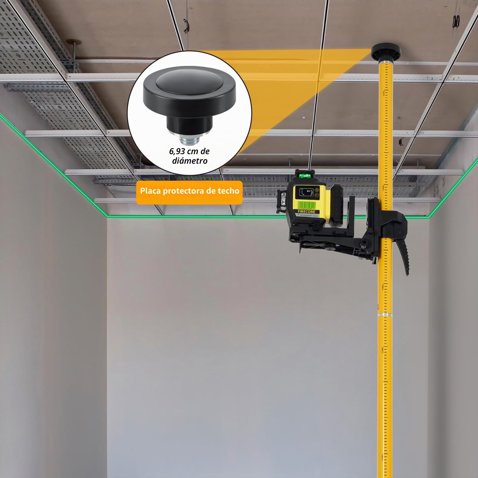 Firecore - Palo telescópico de 3,7 m con trípode y soporte láser de 1/4" x 20" para láseres giratorios y láseres de línea, soporte láser ajustable con adaptador roscado de 5/8" - FLP370C