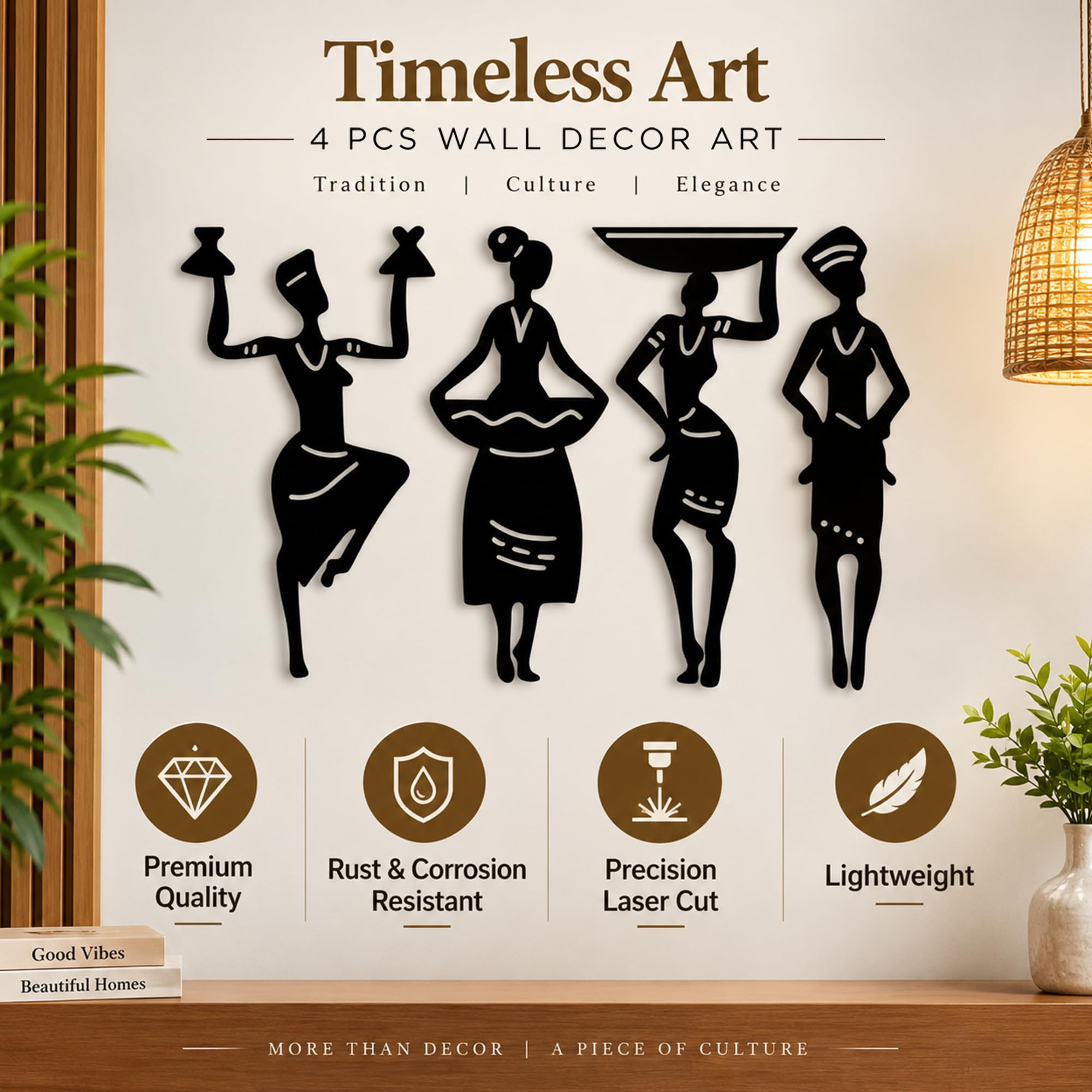 Auromin Tribal Wall Art - 4 Women Sculptures -4