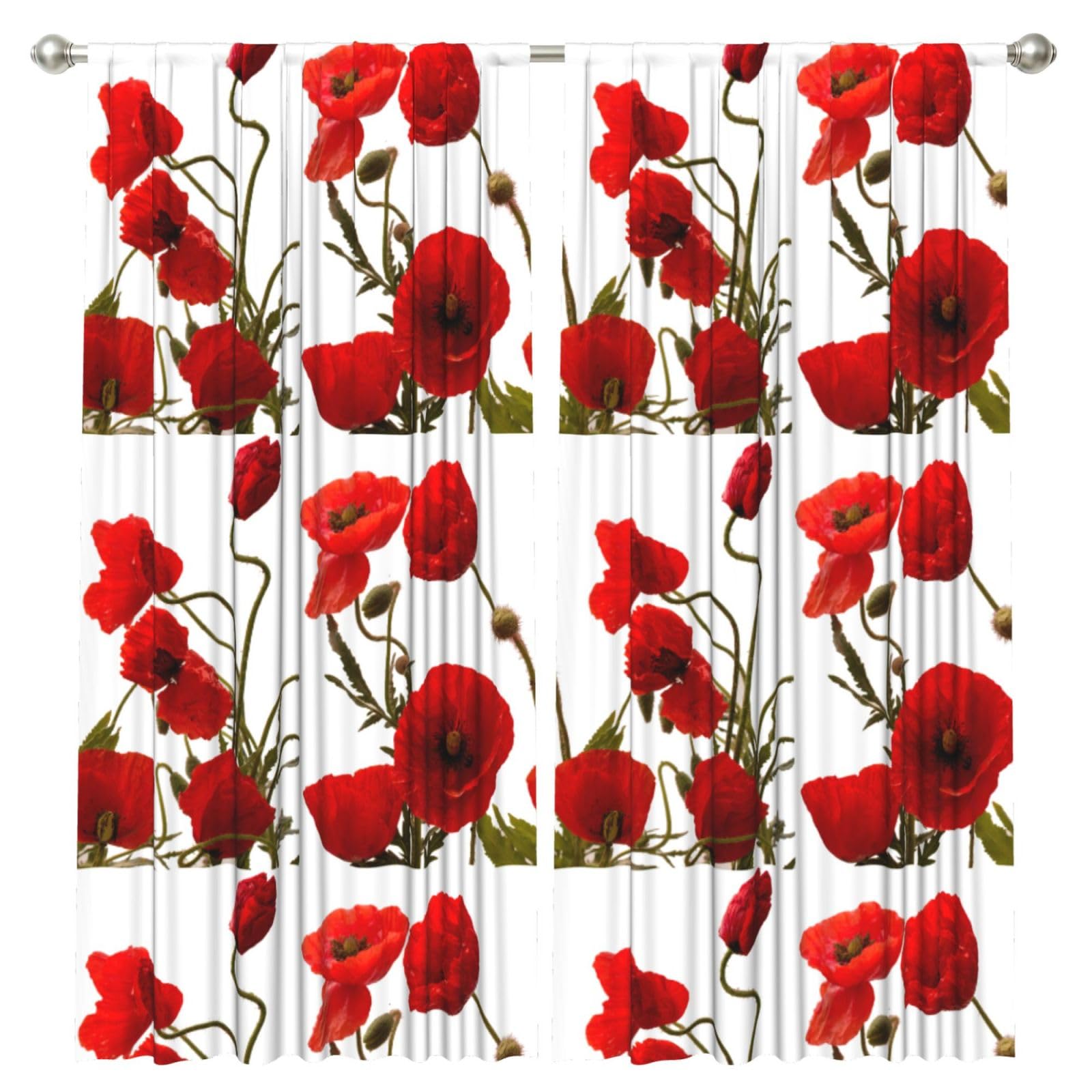 InOmak Red Poppy Flowers, 2 Panels Window Curtains 52 x 84 Inch Blackout Curtains for Living Room Bedroom
