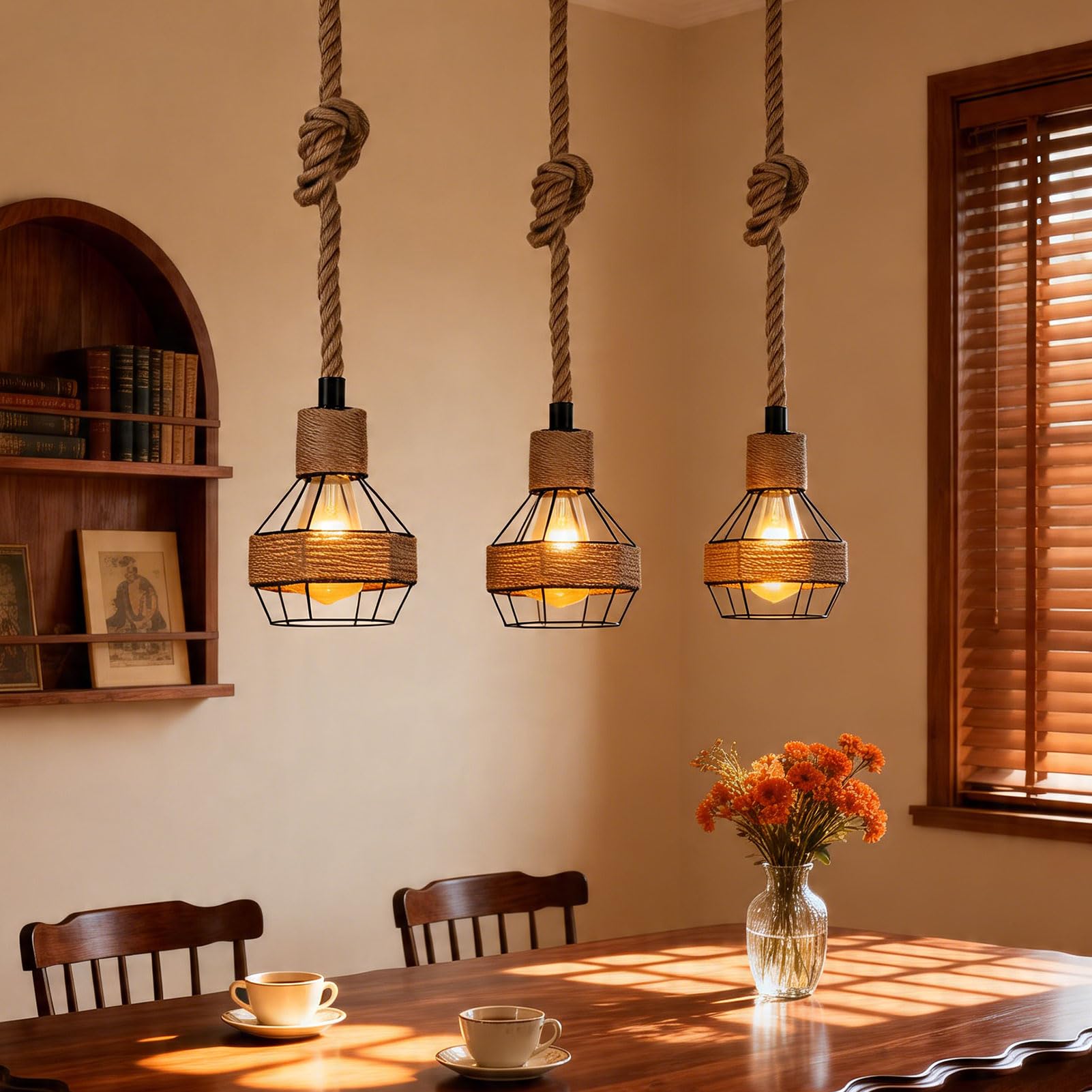 ACAREY Hanfseil Seillampe Seil Lampe, Lampenaufhängung Schwarz, Lampenfassung E27 mit Kabel, Lampenkabel mit Fassung, Outdoor Lampe Hängend, für Küche, Esszimmer, Café (A)