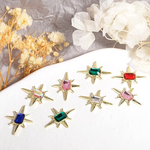 Miniatura 8 de Diamantes de imitación para uñas acrílicas 3D vintage, punk, ocho ángulos, estrellas, arte de uñas, cristales de cristal brillantes, joyas para