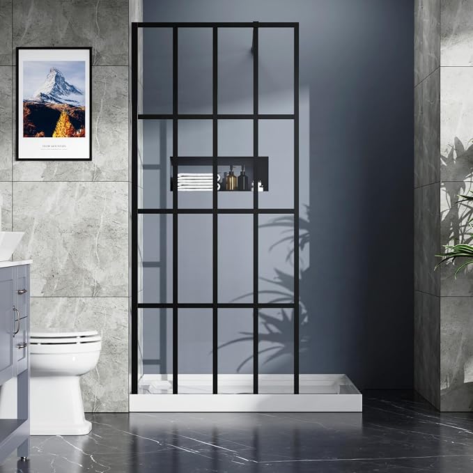 Puerta de ducha sin marco 34" x 72" acabado negro miniatura 3