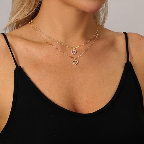 Miniatura 3 de Gold Layered Necklace for Women 14K Gold Plated Dainty Necklace Diamond Cross Heart Pearl Snake Pendant Necklace Herringbone Paperclip Chain Choker