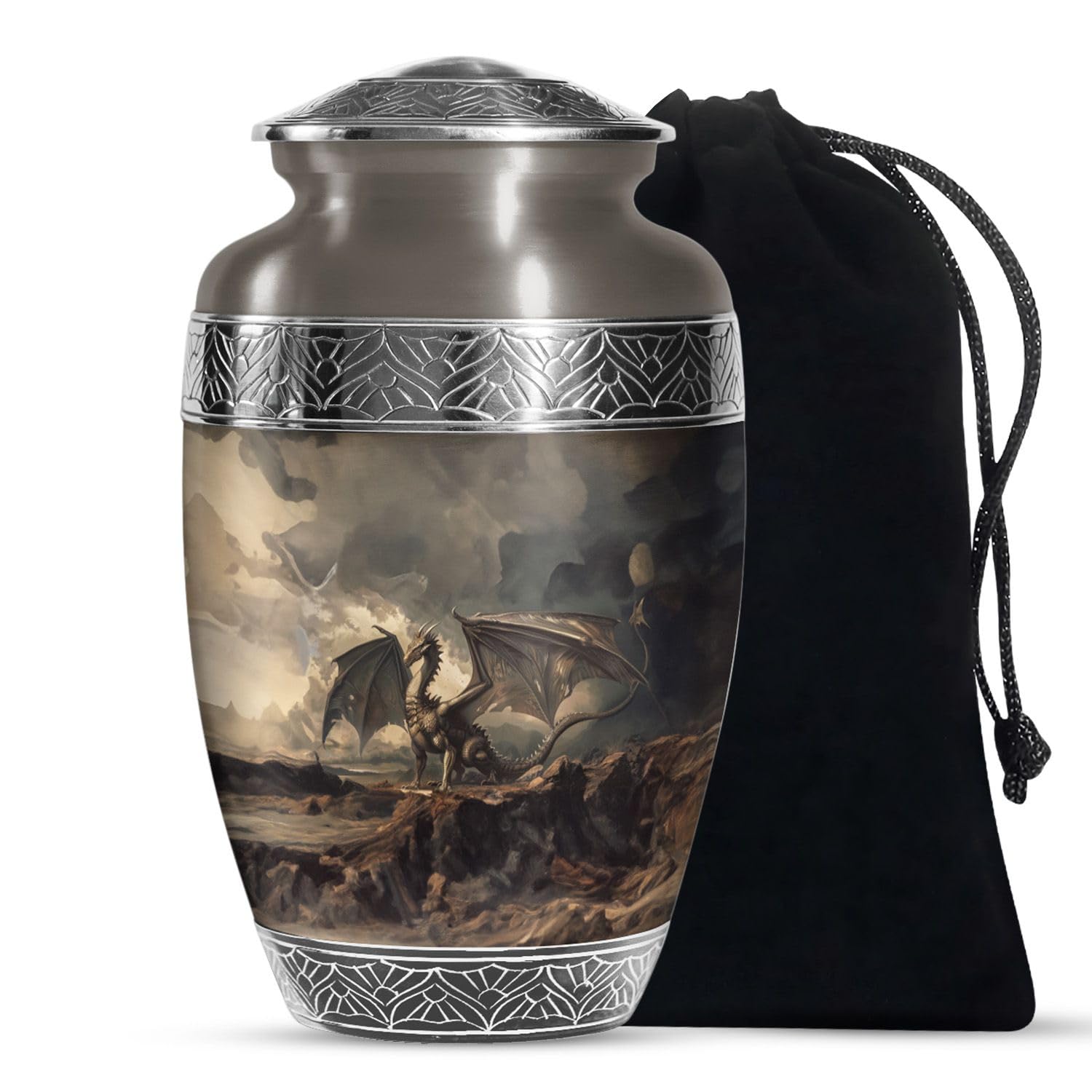Dragon Urns for Human Ashes, Funeral urns for Ashes (Size -10 Inch), Elegant Silver Large urns for Human Ashes Adult, urn for Ashes for Women, Cremation urns for Human Ashes, urn for Ashes Adult Male