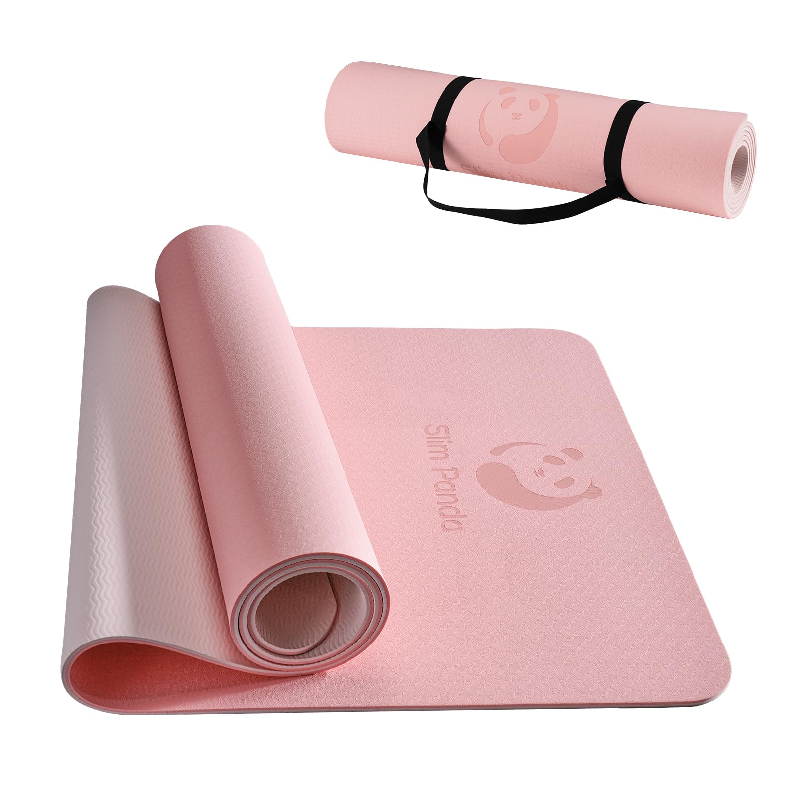 Slim Panda Yoga Mat Thick Non-Slip, Anti Tear TPE Excercise Mat for Women Men Kids, Workout Mat with Carrying Strap for Home Workout, Floor Exercise, Pilates